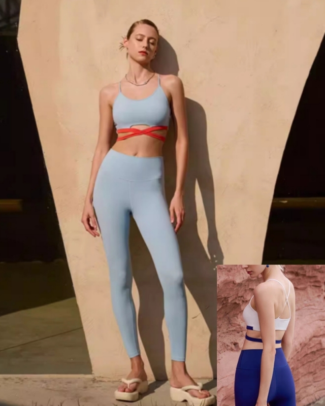 Factory Price Women Criss Cross Waist Sports Bra Fitness Leggings Yoga Two Piece Sets S-L