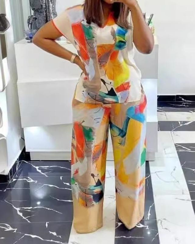 Printed Women Plus Size Summer Two Piece Pant Set XL-5XL