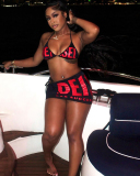 Wholesale Black Letter Printed Three Piece Bikini Set S-L