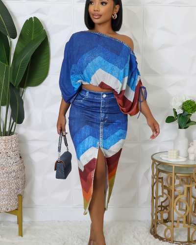 Bat Sleeve Wholesale Casual Two Piece Skirt Set S-3XL