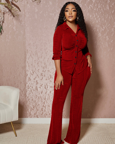 Wine Red Wholesale Autumn Winter Women Pants Set S-XXL