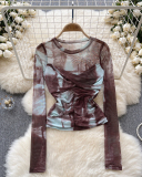 Long Sleeve Mesh Y2K Style Women T Shirt