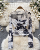 Long Sleeve Mesh Y2K Style Women T Shirt