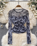 Long Sleeve Mesh Y2K Style Women T Shirt