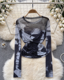 Long Sleeve Mesh Y2K Style Women T Shirt