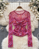 Long Sleeve Mesh Y2K Style Women T Shirt