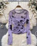 Long Sleeve Mesh Y2K Style Women T Shirt