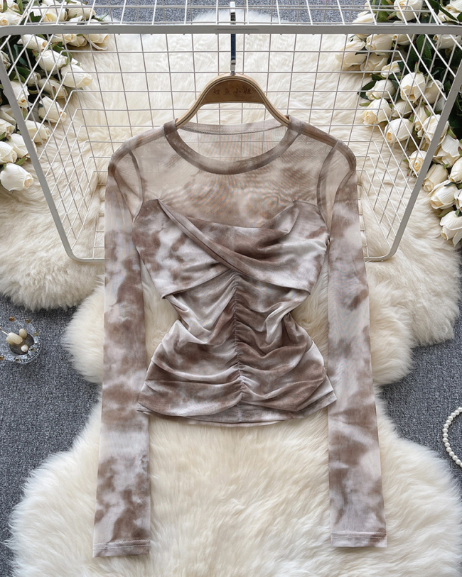 Long Sleeve Mesh Y2K Style Women T Shirt