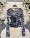 Long Sleeve Mesh Y2K Style Women T Shirt