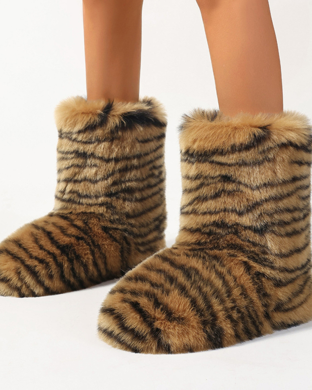 Leopard Fur Y2K Style Winter Fur Boots 36-44