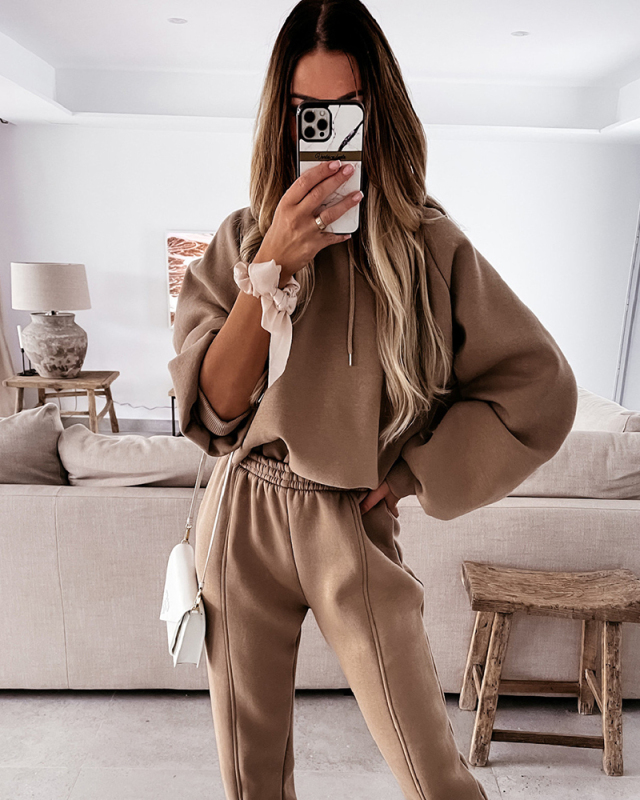 Women Sports Hoodies Long Sleeve Casual Warm Winter Trouser Pants Two Piece Sets S-XL