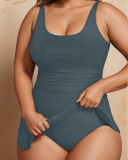 Newest U Neck Solid Color Fashion Women Plus Size Swimsuit Black Blue Army Green L-4XL