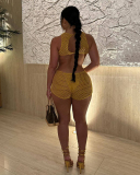 Women Sleeveless Hollow Out Sexy Knit Rompers Yellow Green Rosy Black S-2XL