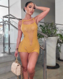 Women Sleeveless Hollow Out Sexy Knit Rompers Yellow Green Rosy Black S-2XL