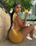Women Sleeveless Hollow Out Sexy Knit Rompers Yellow Green Rosy Black S-2XL