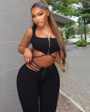 Unique Design Women Black Two Piece Pant Set S-L