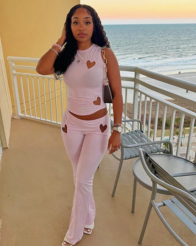 Love Heart Women Wholesale Leisure Two Piece Pant Set S-L