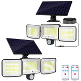 2-Pack Adiding Solar Outdoor Lights, 3500LM 6500K 224 LED Motion Sensor Lights, 3 Heads IP65 Waterproof Security Flood Lights, Separate Solar Panel 270° Wide Angle Remote Control 4 Modes Wall Lights