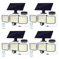 4-Pack Adiding Solar Outdoor Lights, 3500LM 6500K 224 LED Motion Sensor Lights, 3 Heads IP65 Waterproof Security Flood Lights, Separate Solar Panel 270° Wide Angle Remote Control 4 Modes Wall Lights
