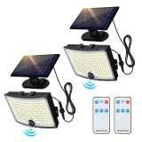 2-Pack Adiding Solar Motion Sensor Light, 3500LM 202, with Remote, Wide Lighting Angle IP65 Waterproof with 16.4ft Cable Exterior Solar Motion Detector Lights