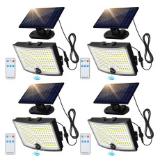 4-Pack Adiding Solar Motion Sensor Outdoor Lights, 3500LM, 202 LED, 3 Lighting Modes, Remote Control, with 16.4ft Cable, TBD-56