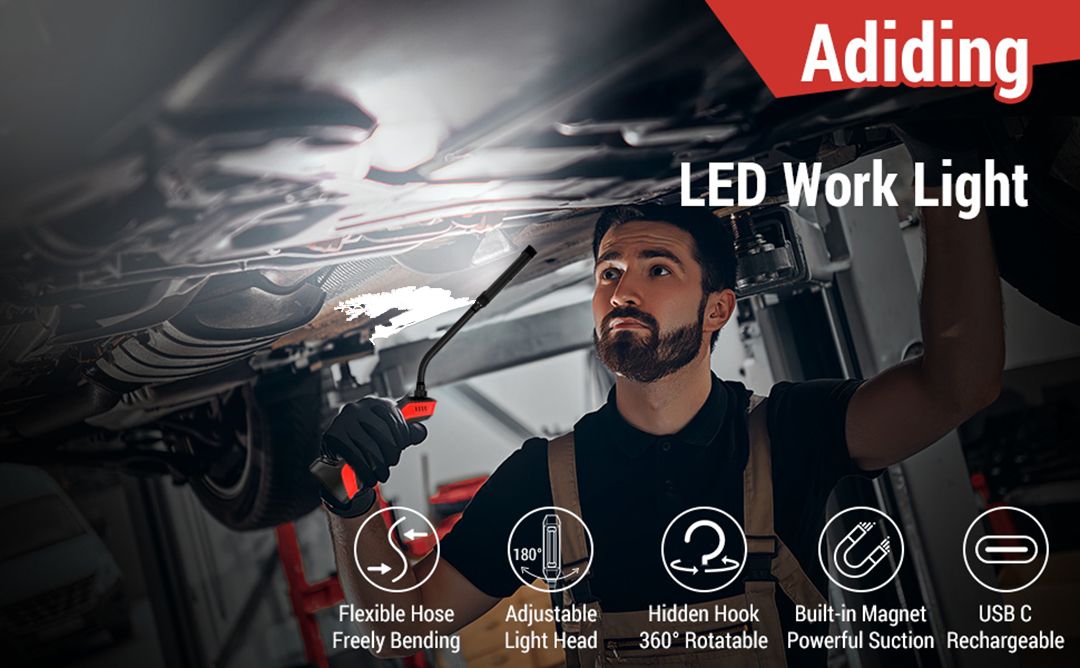 US$ 29.99 - Adiding LED Work Light Red, Magnetic, Rechargeable, Gooseneck Work  lights 