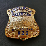 Boston Police Officer Badge Solid Copper Replica Movie Props With Number 829