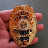 US Sandiego Chief Police Badge Solid Copper Replica Movie Props With Four Star