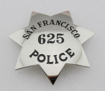 SFPD San Francisco Police Officer Badge Solid Copper Replica Movie Props With Number 625
