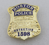 Boston Police Detective Badge Solid Copper Replica Movie Props With Number 1598