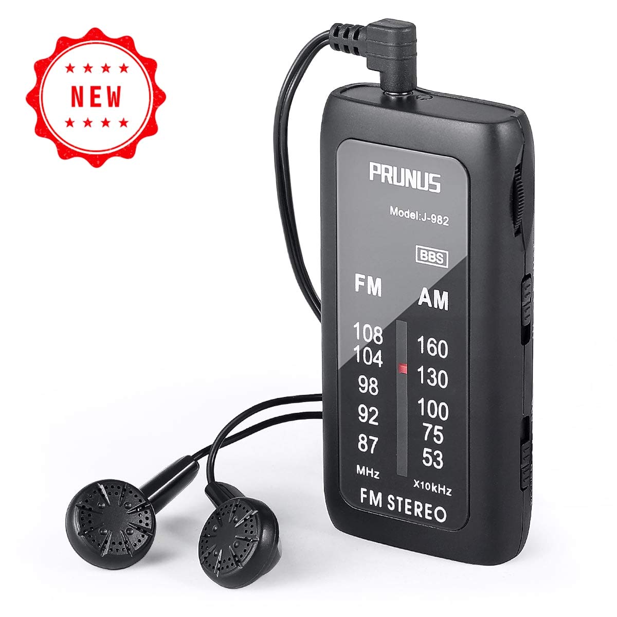 PRUNUS J982 Mini Portable FM/AM Pocket Radio with Headphones