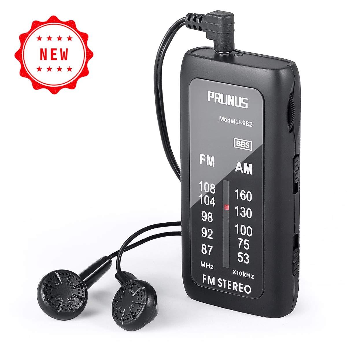 PRUNUS J982 Mini Portable FM/AM Pocket Radio with Headphones