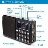 PRUNUS L-238 Portable Radio SW/FM/AM(MW)/MP3/USB/SD/TF Rechargeable with Neodymium Speaker. Large Button and Large Display. Stores Stations Automatically(Gold). (NO Manual Memory/Delete Stations Function)
