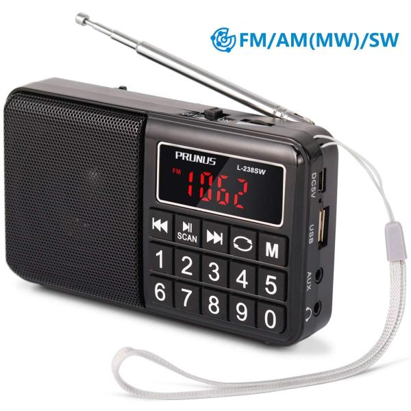 PRUNUS L-238 Portable Radio SW/FM/AM(MW)/MP3/USB/SD/TF Rechargeable with Neodymium Speaker. Large Button and Large Display. Stores Stations Automatically(Gold). (NO Manual Memory/Delete Stations Function)