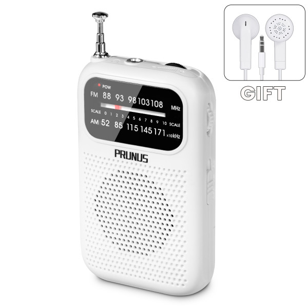 J-777 Portable Pocket AM FM Radio Transistor AAA Battery Operated with Stereo Eaarphones Jack by PRUNUS