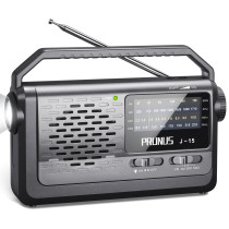 PRUNUS J-15 Portable Radio Mains and Battery, SW AM FM Radio Battery Operated by 3x D Cell Battery or AC Power, Transistor Radio with 3W Large Speaker, Flashlight for Emergencies.