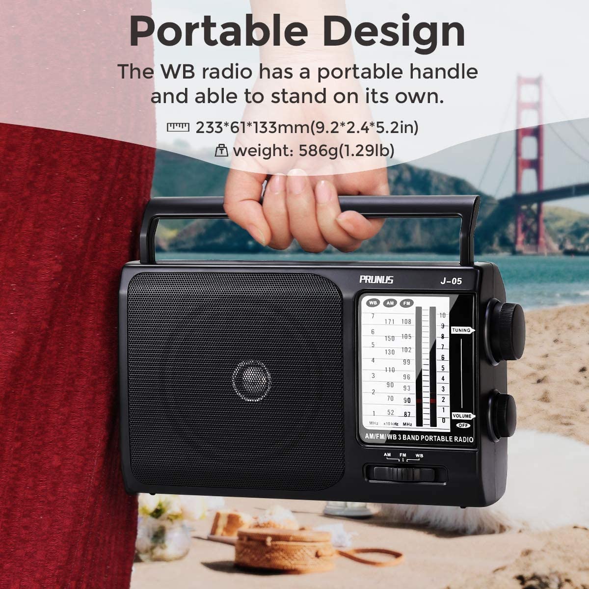 PRUNUS J-166 Small AM FM Radio Portable Transistor Radio Battery Operated Pocket Radio with NOAA Weather Band Tuning Light Back Clip Excellent Reception for Outdoor & Indoor & Emergencies