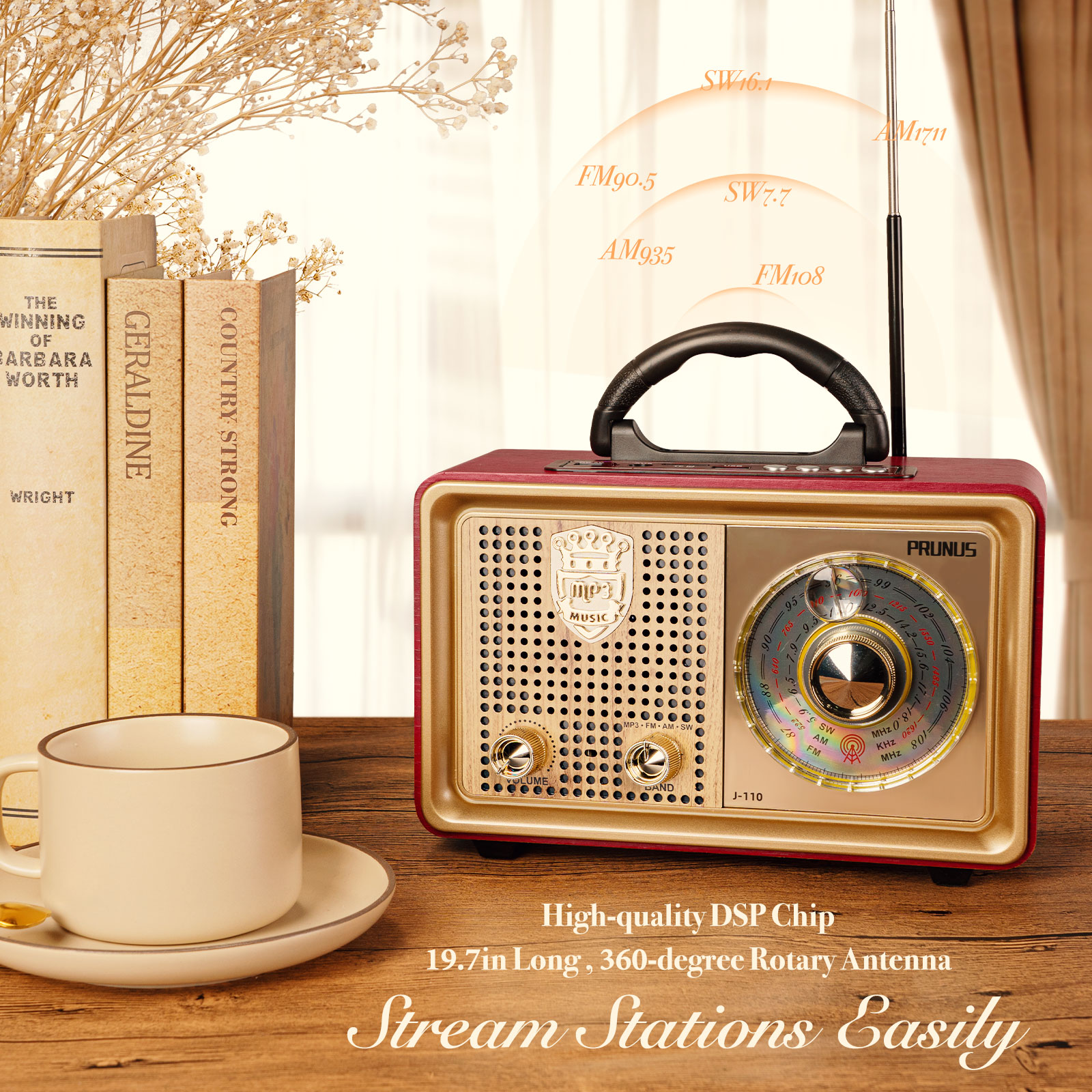 US-Retro Portable Radio PRUNUS J-110 AM FM SW Radio Transistor Battery  Operated Vintage Radio with Bluetooth Speaker,3-Way Power Sources,Enhanced  Bass,AUX TF Card USB Disk MP3 Player