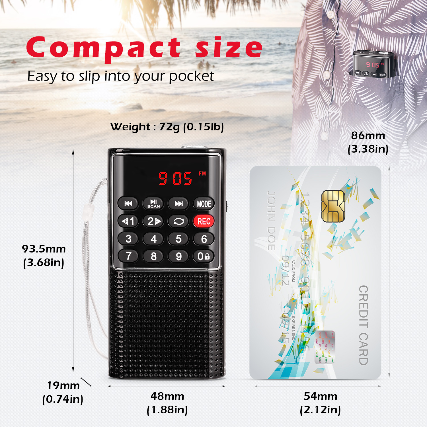 PRUNUS J-328 Portable Pocket FM Radio, Digital Walkman MP3 Radio with ...