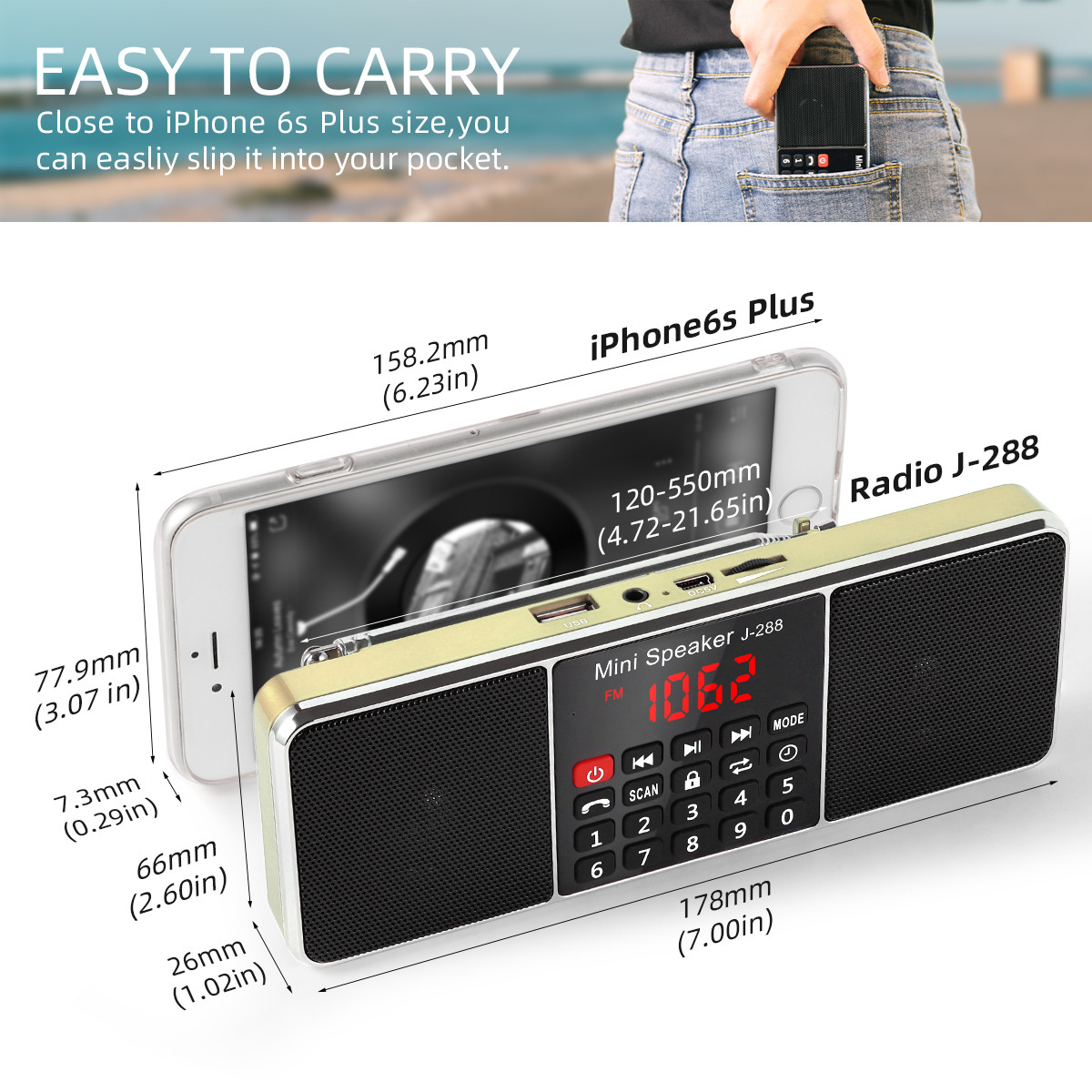 PRUNUS J-288 Rechargeable Radio Portable, AM FM Stereo Radio with ...