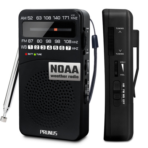 PRUNUS NOAA Weather Radio Portable, AM FM Battery Operated Radio with Back Clip, Transistor Radio with Excellent Reception, Signal Indicator, Radio for Emergency kit
