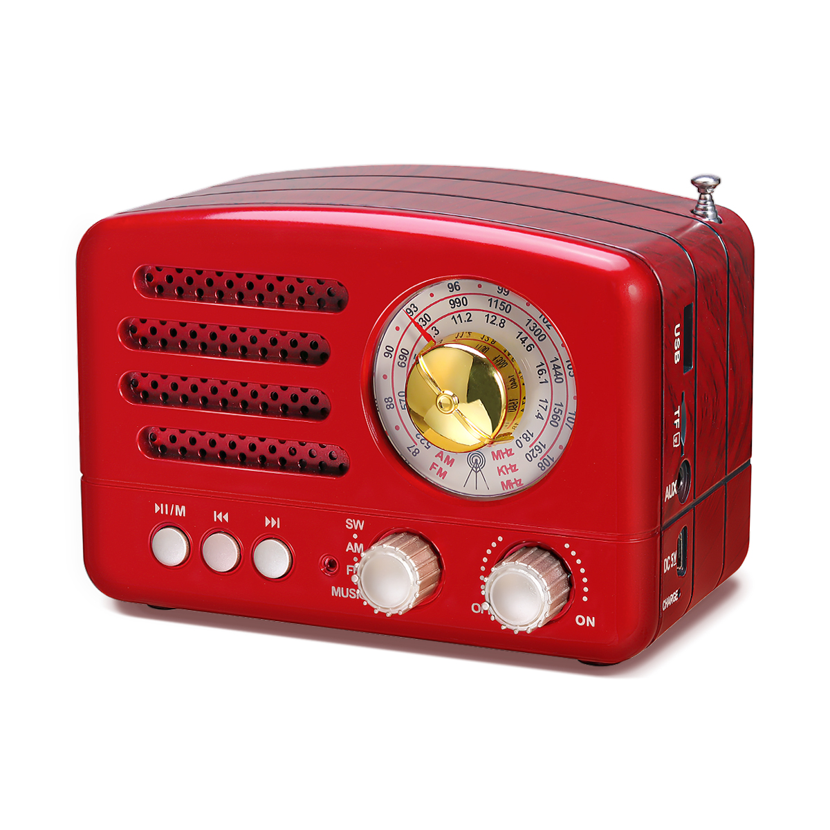 PRUNUS J-160 Portable Retro Radio Transistor with Bluetooth Speaker, FM SW Small Radio 1800mAh Rechargeable Battery Operated,Supports TF Card/AUX/USB