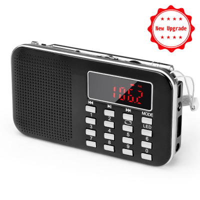 PRUNUS J-189 Radio FM Bluetooth AM, pequeña radio portátil - Altavoz dual  graves pesados, linterna LED, tamaño de bolsillo, tarjeta TF USB AUX