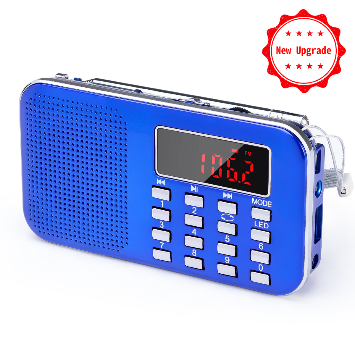 3000 Rechargeable Battery Alarm Clock NO AM Gold PRUNUS J-725C Portable Mini FM Radio Speaker Music Player USB Drive TF Card with LED Display 