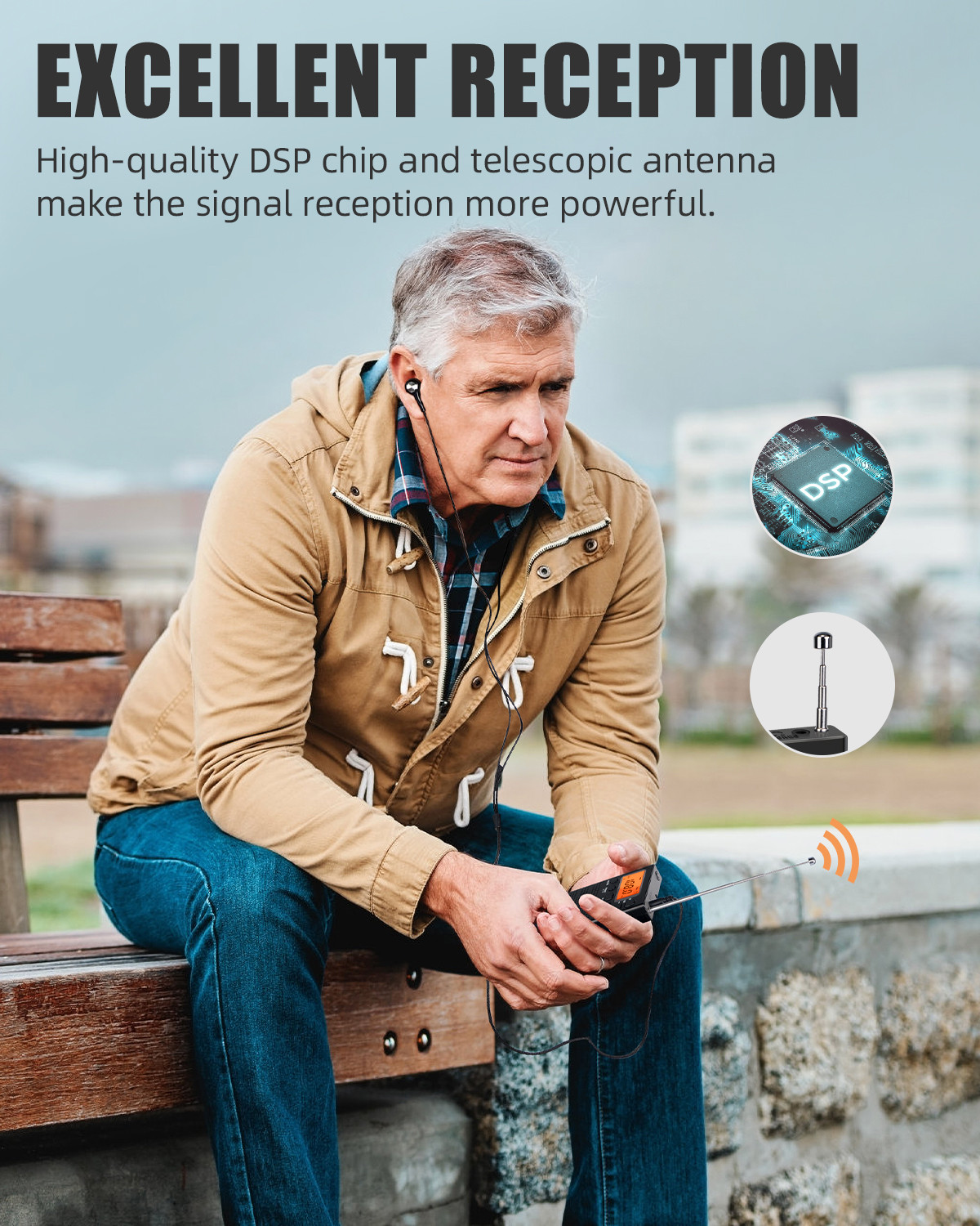 PRUNUS J-125 Portable Radio Pocket AM FM Clock Radio with Earphones ...