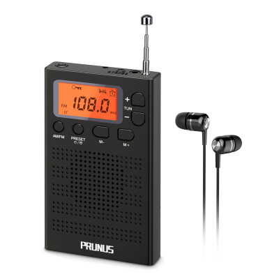 PRUNUS J-189 Bluetooth AM FM Radio, Small Portable Radio - Dual Speaker  Heavy Bass, LED Flashlight, Pocket Size, TF Card USB AUX MP3 Player