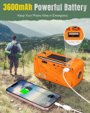 EU&UK  PRUNUS J-905 Radio Solar y Recargable, Radio Emergencia con Manivela, Am FM SW Radio Portatil Pequeña con Altavoz USB/Bluetooth de 5W, Banco de Energía de 3600 mAh, Lámpara Lectura&Linterna, SOS.{Ships to the UK and Europe only}