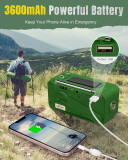 EU&UK  PRUNUS J-905 Radio Solar y Recargable, Radio Emergencia con Manivela, Am FM SW Radio Portatil Pequeña con Altavoz USB/Bluetooth de 5W, Banco de Energía de 3600 mAh, Lámpara Lectura&Linterna, SOS.{Ships to the UK and Europe only}