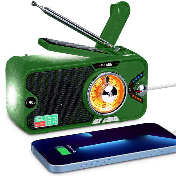 EU&UK  PRUNUS J-905 Radio Solar y Recargable, Radio Emergencia con Manivela, Am FM SW Radio Portatil Pequeña con Altavoz USB/Bluetooth de 5W, Banco de Energía de 3600 mAh, Lámpara Lectura&Linterna, SOS.{Ships to the UK and Europe only}