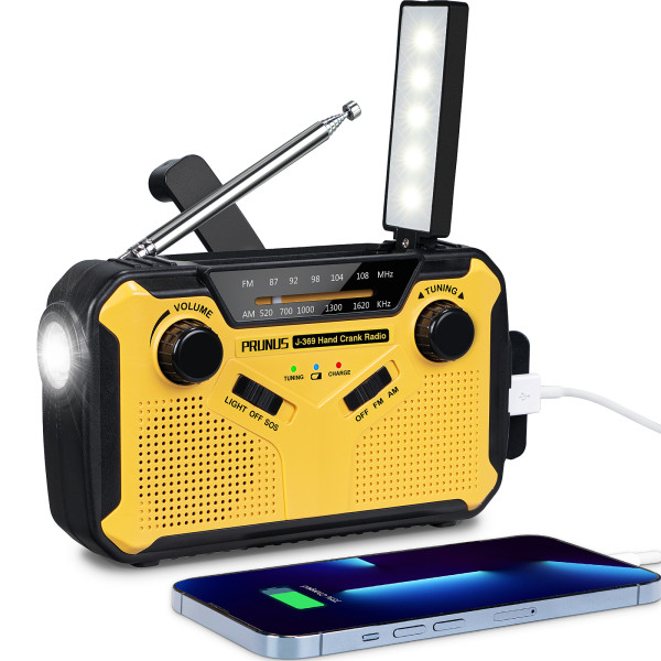 UK&EU  Wind Up Radios Portable, AM/FM Radio Solar, Battery Radio Hand Crank with 2500mAh Power Bank, Dynamo Radio with Torch, Reading Lamp and SOS Alarm for Camping, Hiking and Emergencies by PRUNUS J-369 {Ships to the UK and Europe only}